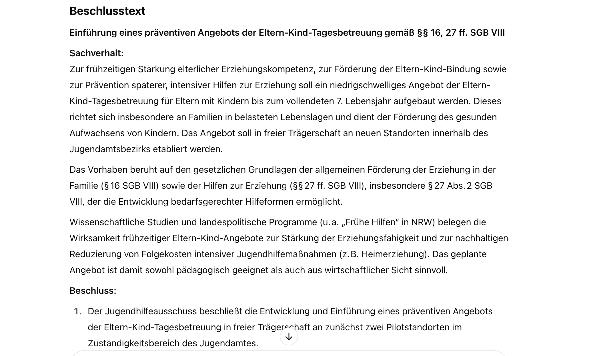 Beschlusstext Kinder- und Jugendhilfe