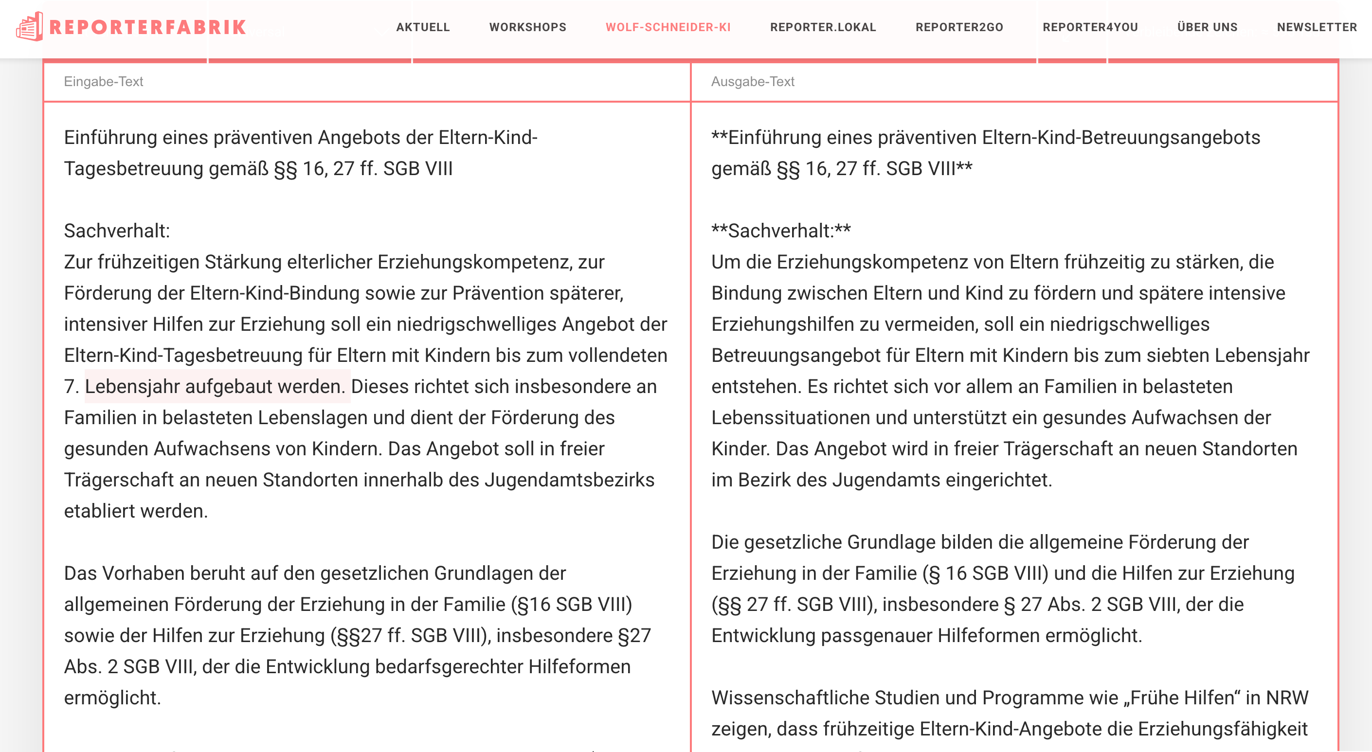 Gegenüberstellung der Texte