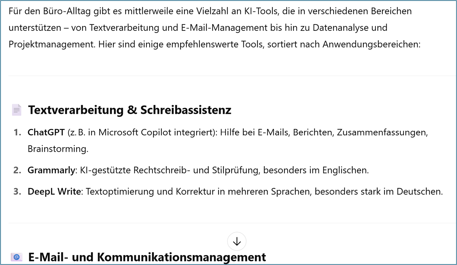 einfaches Prompten - Auszug aus dem Ergebnis